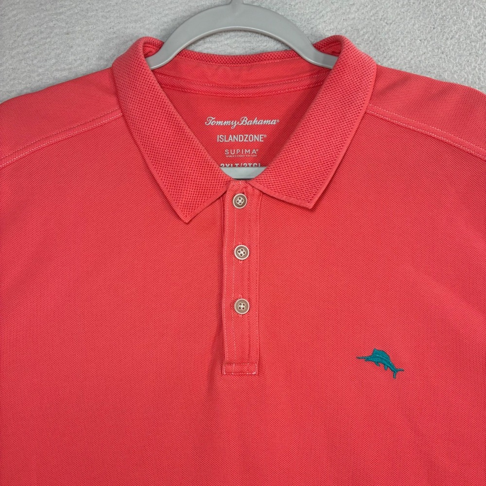 Tommy Bahama Island Zone Golf Polo Shirt Men 2XLT Pink Floral Breathable Stretch